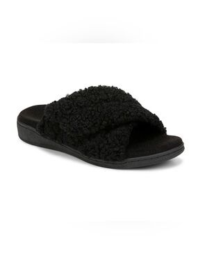 Vionic Black Sherpa Crossover Slide